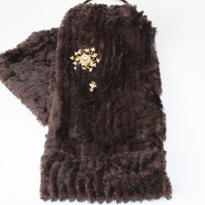 Alexa Rose Faux Fur Infinity Scarf with Rhinestone Brooch Angle Pin